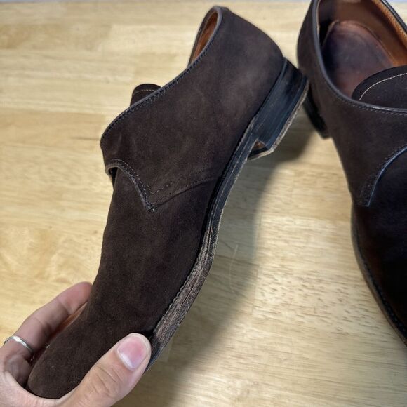 Alden 953 Plain Toe Monk Strap Shoes Men's 8.5 Mocha Brown Suede Leather - Picture 4 of 16
